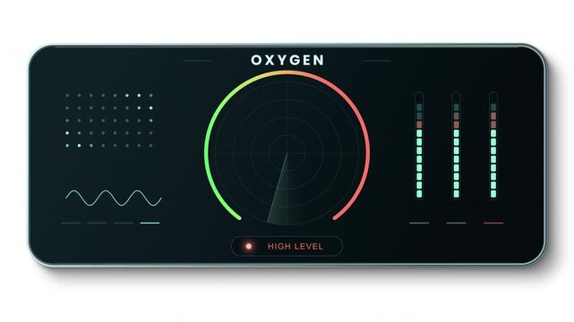 High Oxygen Level Medical HUD Gauge Animation, Blood Oxygen and Respiratory Health Monitoring Dashboard