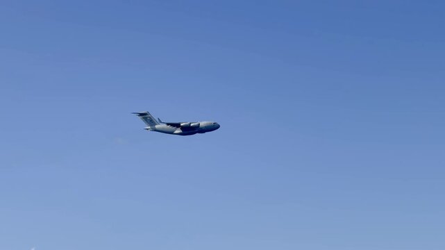Military Transport Plane C-17 Globemaster Flying Over Gold Coast