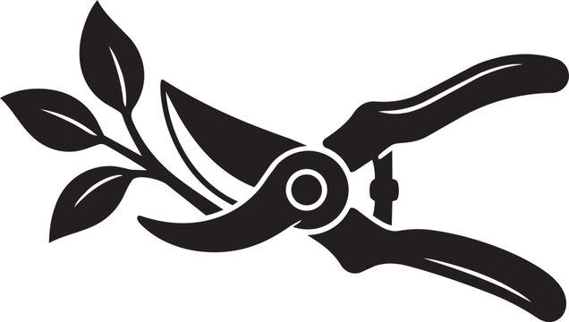 garden pruner shears cutting leaves silhouette vector illustration