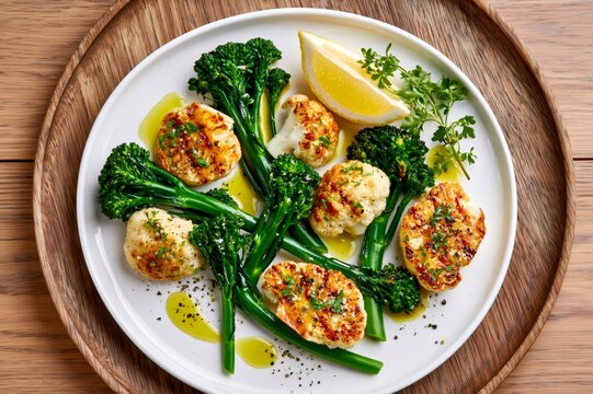Roasted cauliflower and broccolini with lemon and olive oil