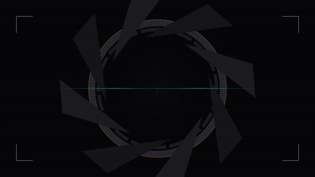 Dark Sci-Fi Camera Aperture and Viewfinder Graphic for Cinematic Film Overlay Effects