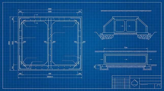 Civil Engineering Blueprint Technical Drawing of Double Box Culvert Structure