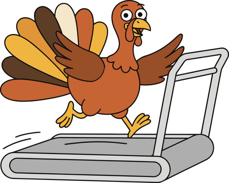 Funny Cartoon Turkey Running on a Treadmill Illustration