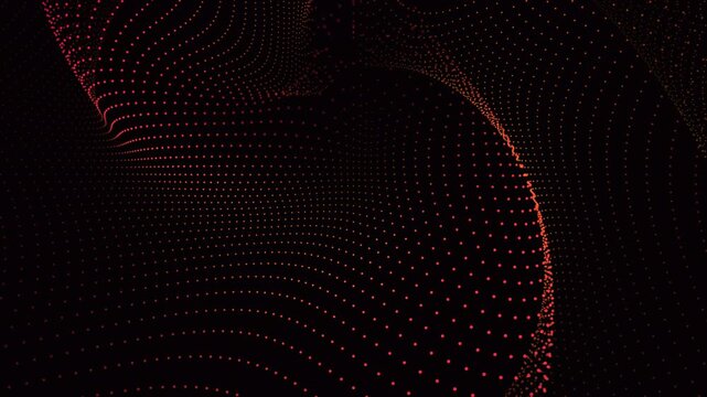 4k animation of swirling red particle waves forming a deep digital vortex on a black background perfect for futuristic science motion