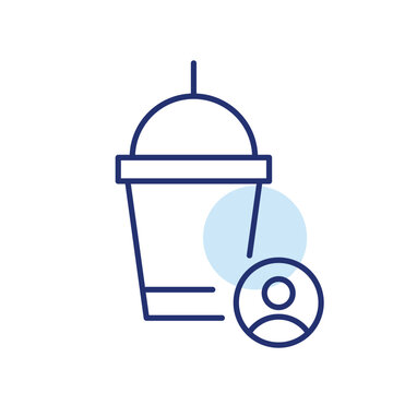 Two coffee takeaway cups and person profile. Customized group order. Pixel perfect, editable stroke vector icon
