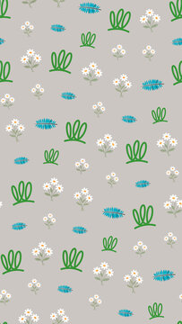 Seamless pattern of daisies and foliage