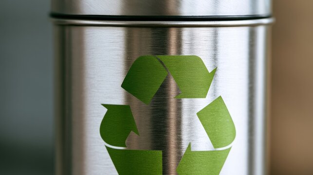 A recycling symbol paired with a trash bin symbolizes proper waste sorting, resource recovery, responsible disposal, sustainability, and circular economy practices.
