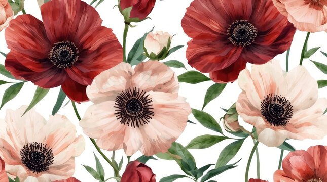 Watercolor Anemone Flowers Background
