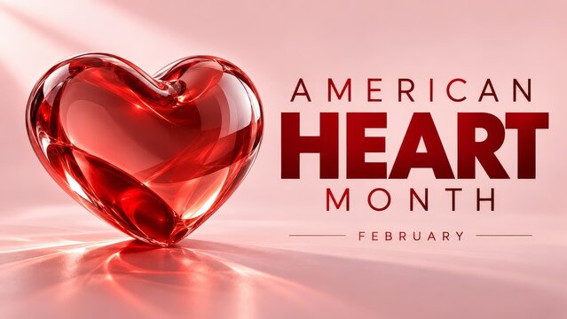 American Heart Month February glossy red glass heart awareness design