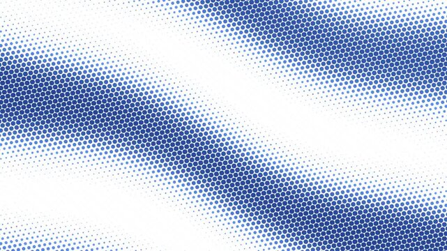 Blue halftone dot wave pattern flowing on white motion background