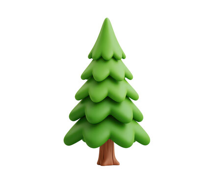 3d cartoon green pine tree isolated on transparent background