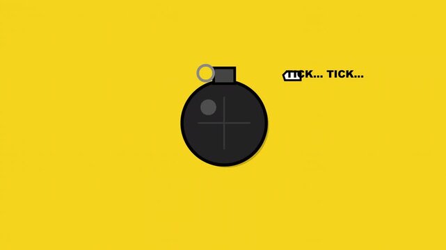Grenade cartoon animation with warning sign and explosion effect
