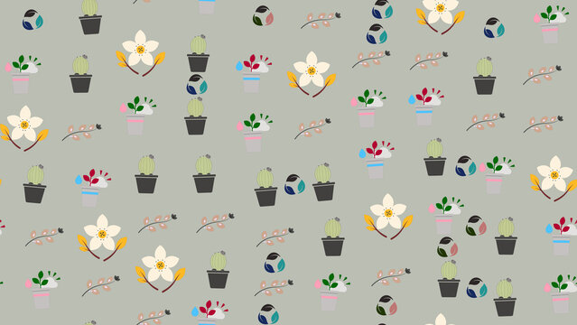 Cute potted plants and flowers pattern