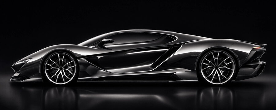 Futuristic hypercar sports car concept with sleek metallic line art aesthetic