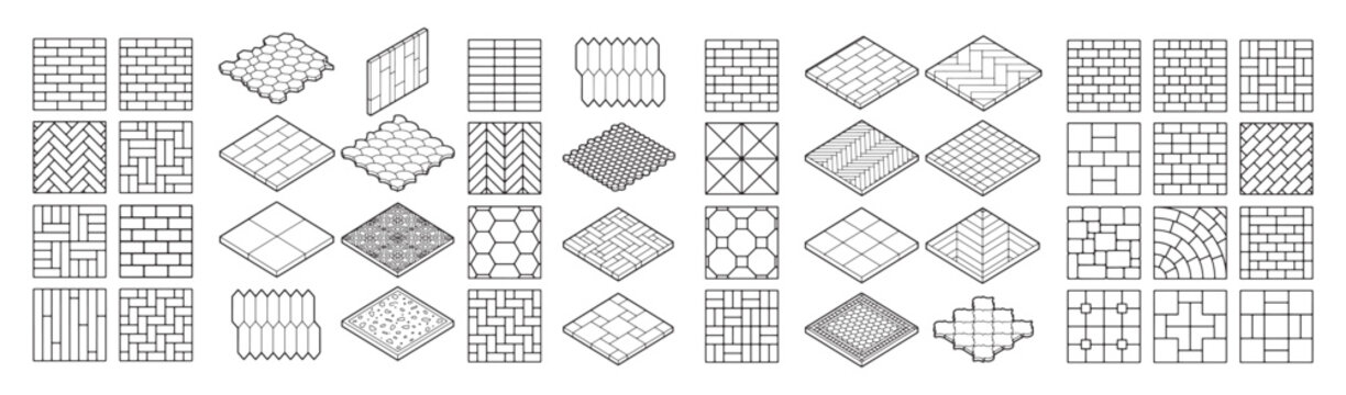 Pavement Pattern Icon Set &ndash; Tile, Brick and Paving Texture Vector Collection