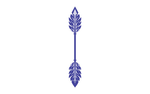 Vertical blue arrow with symmetrical feathered fletching ends