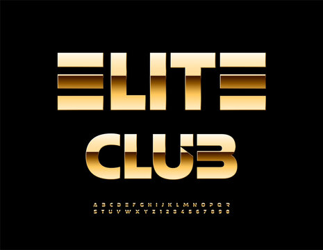 Vector Premium icon Elite Club. Trendy Unique Golden Font. Luxury Cool set of Futuristic Alphabet Letters and Numbers.