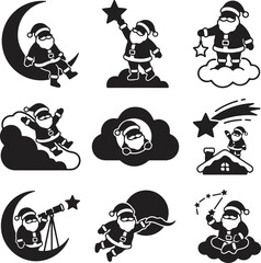 Fototapeta premium Santa Claus in Night Sky Icon Set Vector 