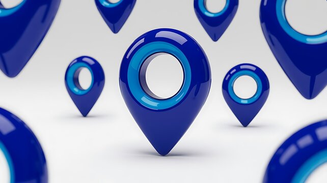Blue location pins representing navigation, mapping and travel destinations