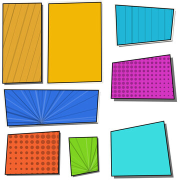 Colorful comic book page layout set with speech bubbles