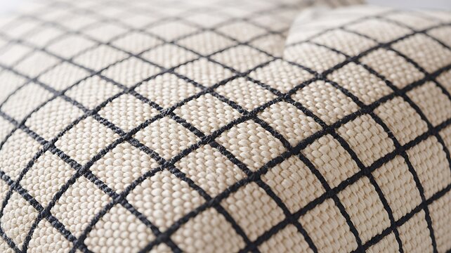 Close up of soft white fabric with elegant black diamond pattern and textured surface