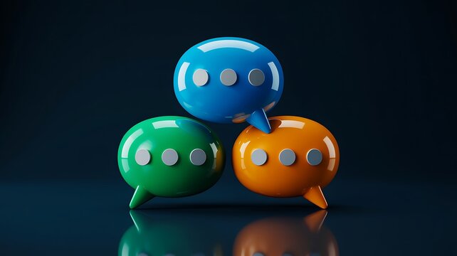 Digital communication concept with colorful speech bubbles representing connected online conversations