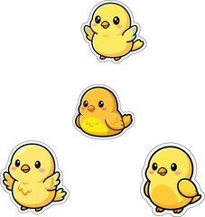 Cute Baby Chick Sticker Set Vector - Kawaii Little Bird Characters Clipart Pack © Shah