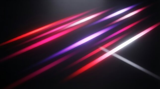 Diagonal neon purple and red light trails glowing against a black background with purple glow