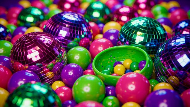 Colorful Disco Balls With Vibrant Gum Balls Spheres Party Background
