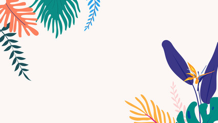 Colorful tropical leaf desktop wallpaper, beige design © Rawpixel.com