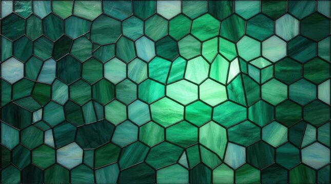 Abstract geometric pattern featuring vibrant green hexagons in a modern design