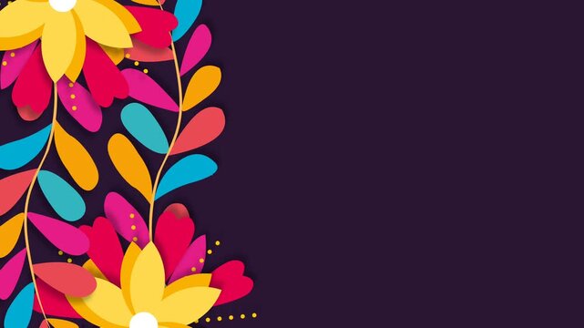 Hispanic Heritage Month Floral Background Animation with Traditional Mexican Folk Flowers and Copy Space.