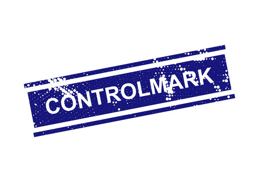Blue control mark stamp vector logo design isolated on transparent background, illustration