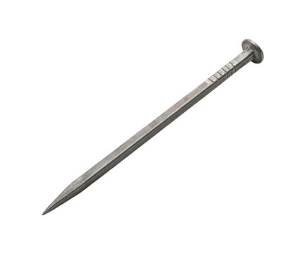 Single steel construction nail isolated on transparent background