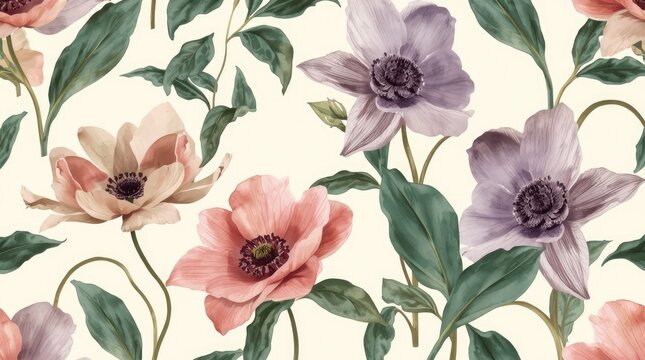 Watercolor Anemone Flowers Background