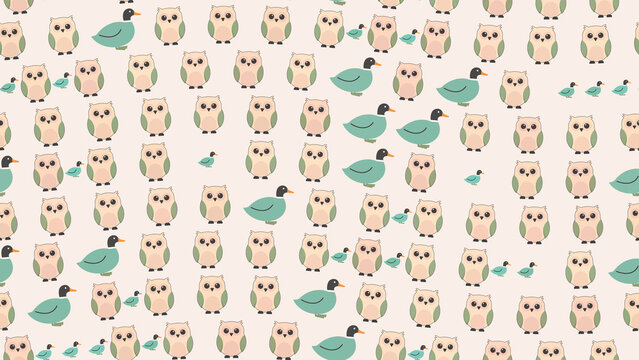 Cartoon owls and ducks pattern