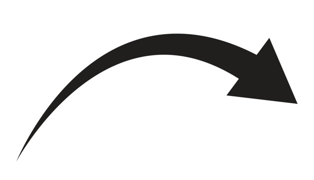 Curved Downward Arrow Icon, Right Direction Symbol for Navigation Flow and Decline Movement Path