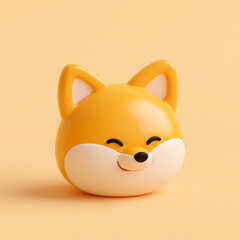 Obraz premium A cute stylized three dimensional fox head character with a happy expression is isolated on a soft orange background