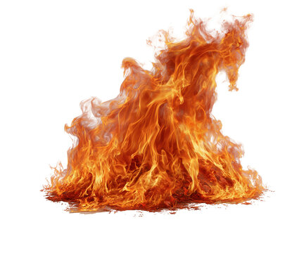 A large blaze of bright orange fire isolated on transparent background