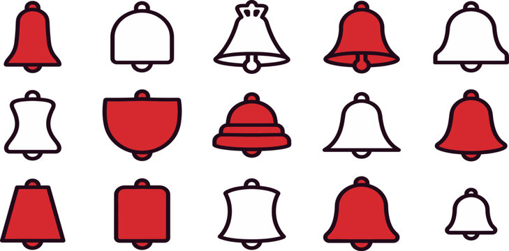 Collection of various bell shapes and styles in red and white