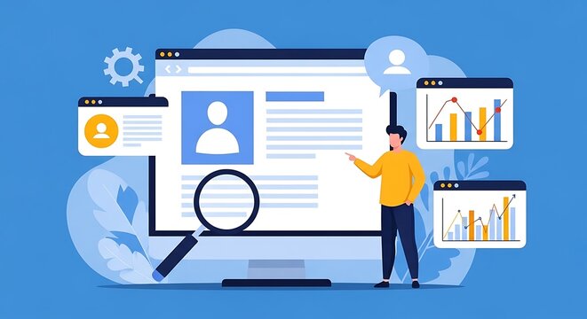 Digital Data Analytics and User Profile Management Professional Character Illustration for Business Presentations and Web Concepts Download 84