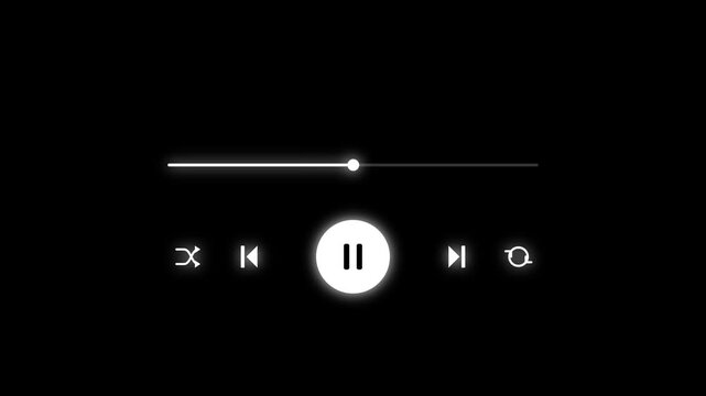 Glowing White Music Player Interface Animation on Black Background