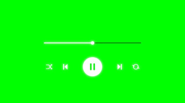 White media player icons with progress bar on green screen background motion graphics footage