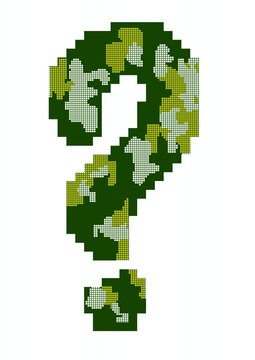 a giant question mark with a highly artistic checkered pattern