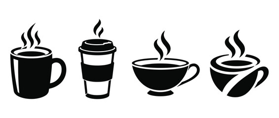 Fototapeta premium Set of coffee cups and takeaway beverage icons with steam coffee cup paper cup coffee shop hot drink takeaway beverage caffeine drinkware breakfast espresso cappuccino