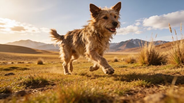 a stray cute doggy romaing around the large plains of Peru (south America) during the day