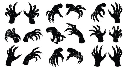 Collection of black monster claws in various poses silhouette style © UmmeHani