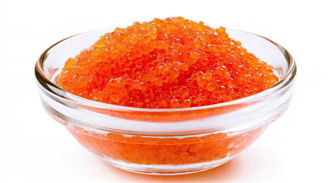 fish roe in small bowl on white background