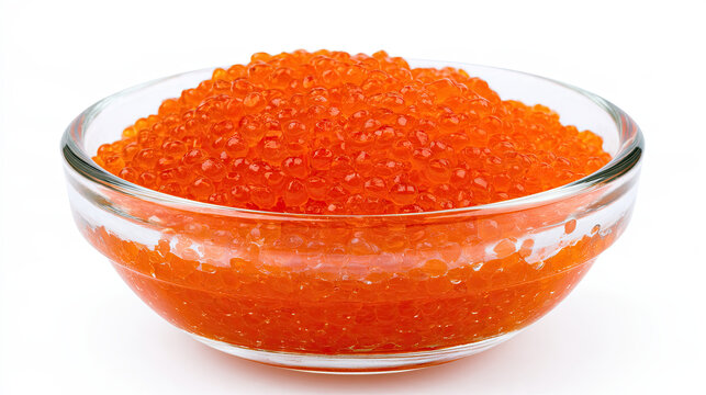transparency fish roe in small bowl on pure white background