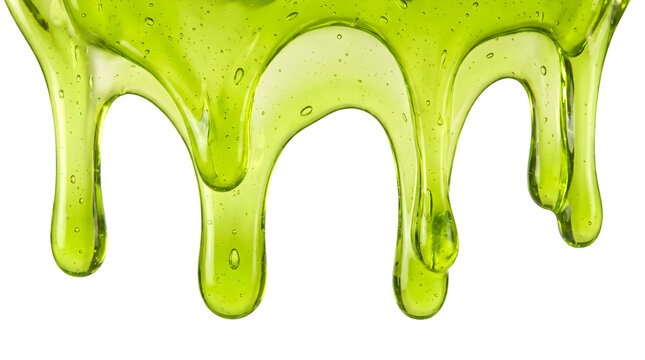 Green liquid slime dripping isolated on transparent background